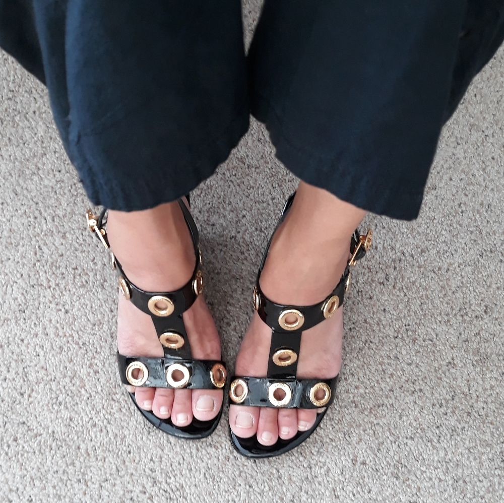 Tory Burch black leather patent studded sandals